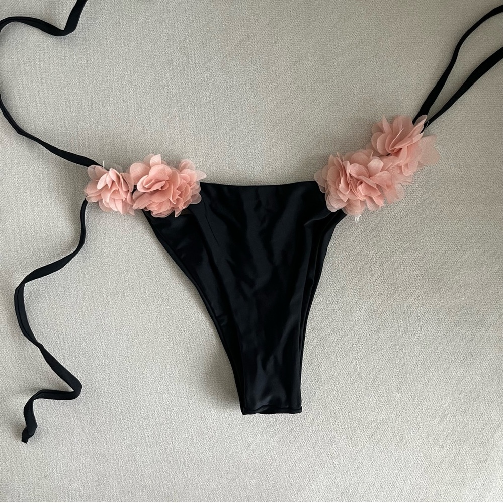 Black Bikini Bottom with Pink Flowers